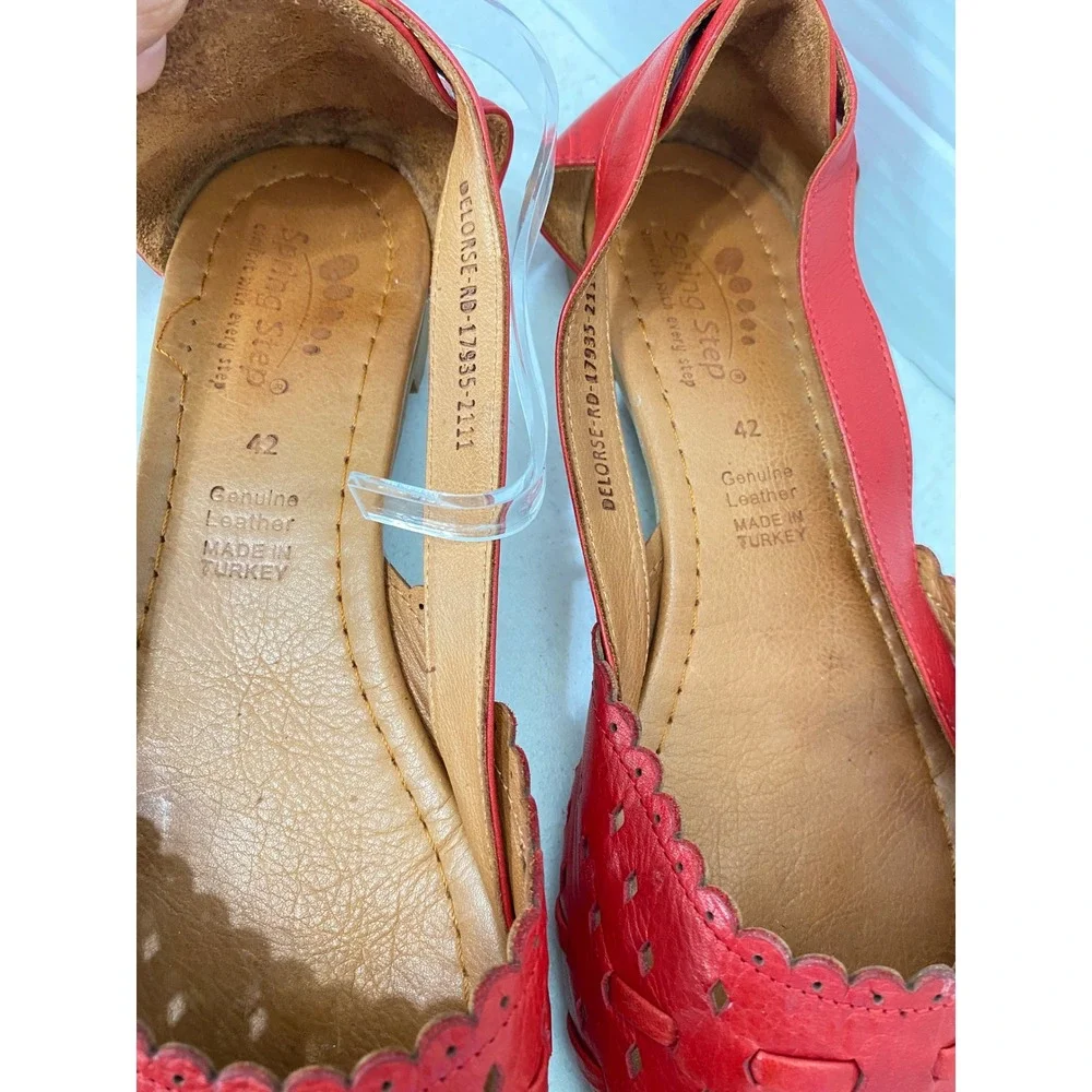 Spring Step Delorse Flats Women 42 Red Leather Woven Slingback Pointed Toe EU 42